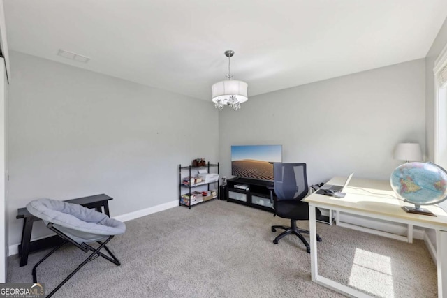 4630 Carriage Walk Ln, Cumming, GA 30040 - carpeted office with a chandelier and baseboards