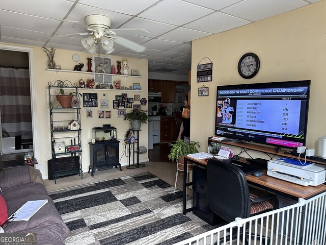 2195 Wilson Rd NW, Conyers, GA 30012 - office with a ceiling fan, a drop ceiling, and carpet floors