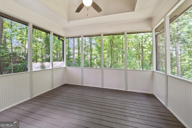 936 Bramble Oak Ct, Powder Springs, GA 30127 - unfurnished sunroom with a ceiling fan and plenty of natural light