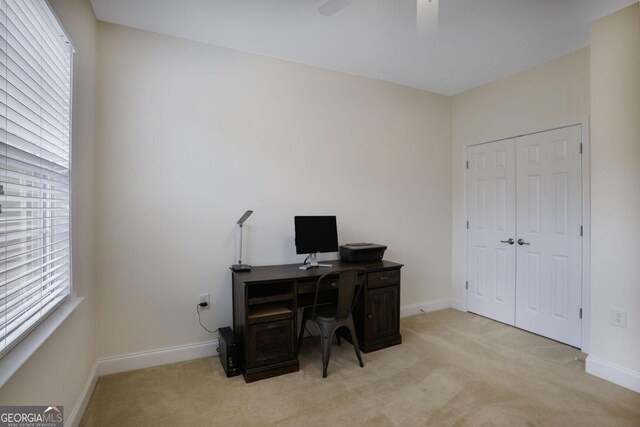 2595 Grapevine Cir, Cumming, GA 30041 - office featuring light carpet, baseboards, and a ceiling fan