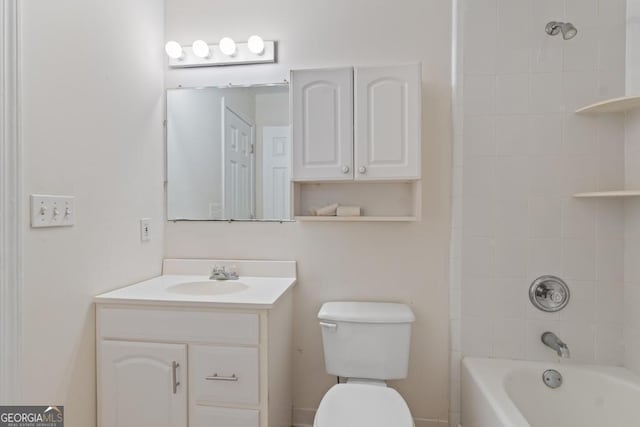 full bath with vanity, bathtub / shower combination, and toilet