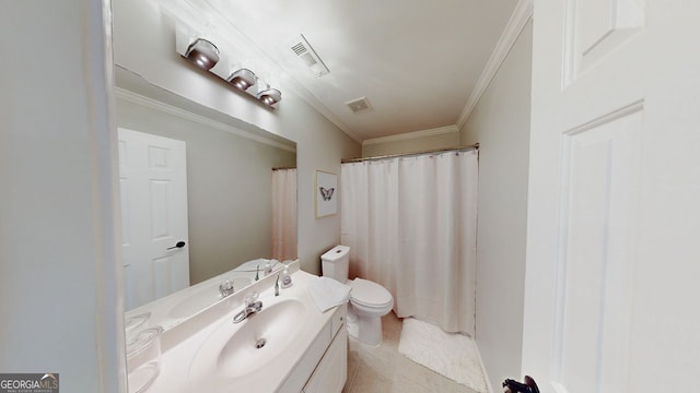 200 N Willow Ct, Alpharetta, GA 30004 - bathroom featuring vanity, ornamental molding, tile patterned floors, and curtained shower