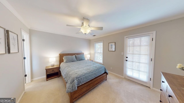 200 N Willow Ct, Alpharetta, GA 30004 - bedroom with light carpet, crown molding, and ceiling fan