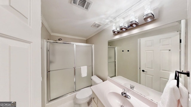 200 N Willow Ct, Alpharetta, GA 30004 - full bath featuring a shower with shower door, vanity, and ornamental molding