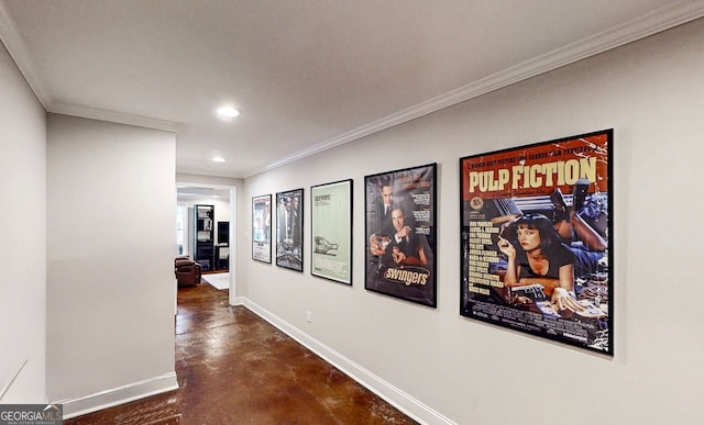 200 N Willow Ct, Alpharetta, GA 30004 - hallway featuring concrete flooring, recessed lighting, and crown molding