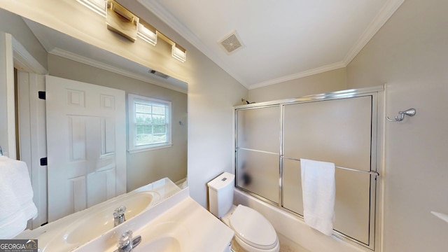 200 N Willow Ct, Alpharetta, GA 30004 - full bathroom with vanity, ornamental molding, and combined bath / shower with glass door