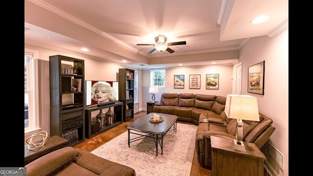 200 N Willow Ct, Alpharetta, GA 30004 - living area with ceiling fan, recessed lighting, and crown molding