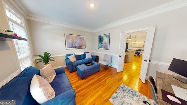 200 N Willow Ct, Alpharetta, GA 30004 - living area featuring wood finished floors and crown molding