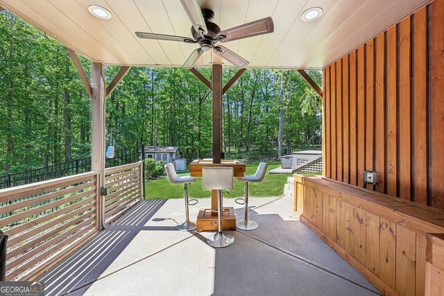 895 Freemanwood Ln, Milton, GA 30004 - view of patio / terrace featuring ceiling fan and an outbuilding