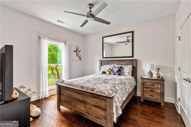 163 Thompson Ln, Jasper, GA 30143 - bedroom featuring dark wood-style flooring, baseboards, and ceiling fan