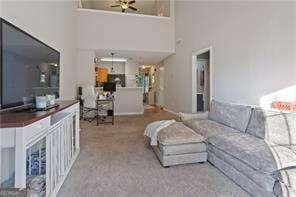 210 Cottonwood Creek Cir, Canton, GA 30114 - living area featuring a high ceiling and a ceiling fan
