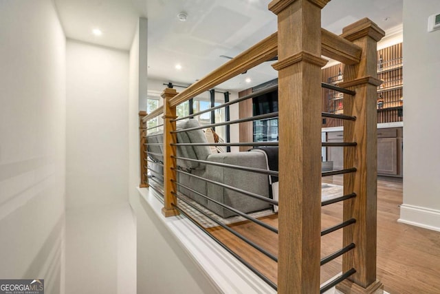 2505 Astaire Ct NW, Atlanta, GA 30318 - stairs featuring wood finished floors, recessed lighting, and baseboards