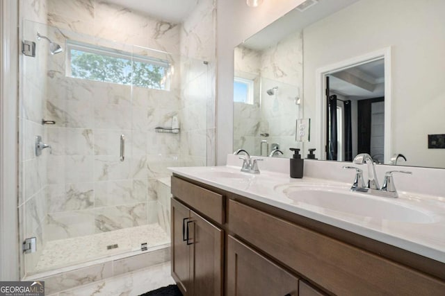 2505 Astaire Ct NW, Atlanta, GA 30318 - full bathroom featuring a marble finish shower and double vanity