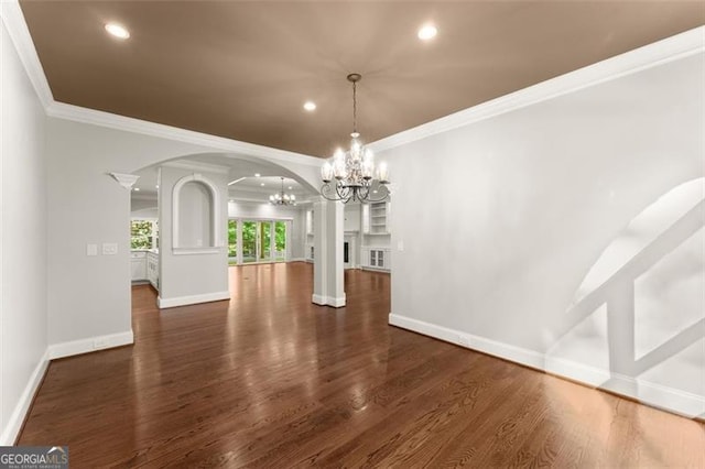 5816 Chamblee Dunwoody, Atlanta, GA 30338 - unfurnished dining area with arched walkways, a chandelier, ornamental molding, baseboards, and recessed lighting