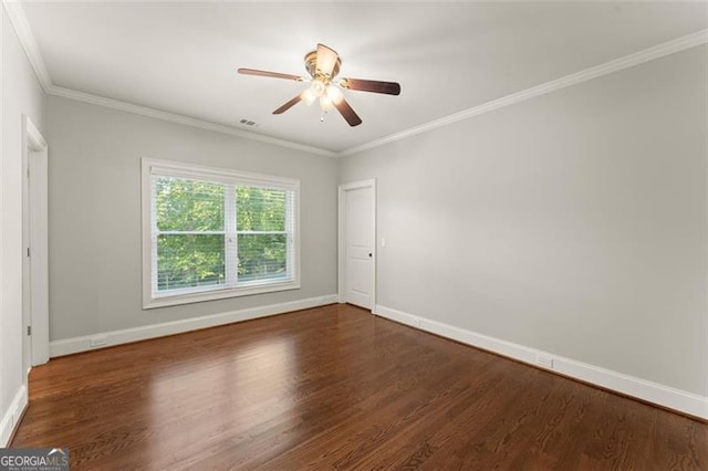 5816 Chamblee Dunwoody, Atlanta, GA 30338 - empty room featuring a ceiling fan, wood finished floors, and crown molding