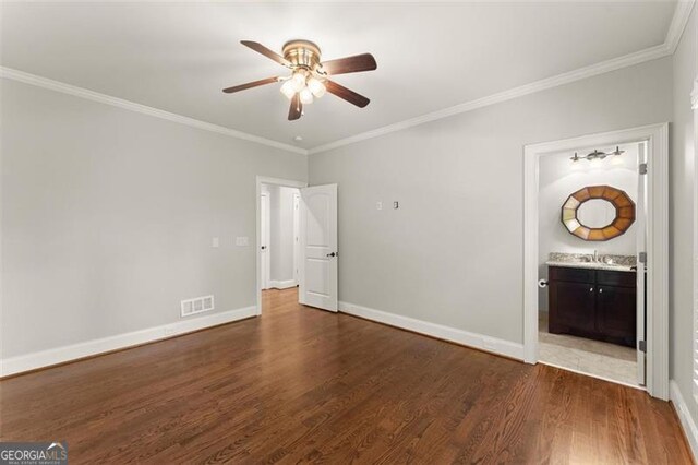 5816 Chamblee Dunwoody, Atlanta, GA 30338 - unfurnished room featuring ceiling fan, crown molding, and dark wood-style flooring