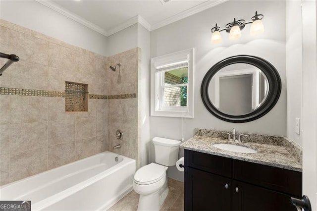 5816 Chamblee Dunwoody, Atlanta, GA 30338 - full bath featuring crown molding, toilet, bathing tub / shower combination, tile patterned flooring, and vanity