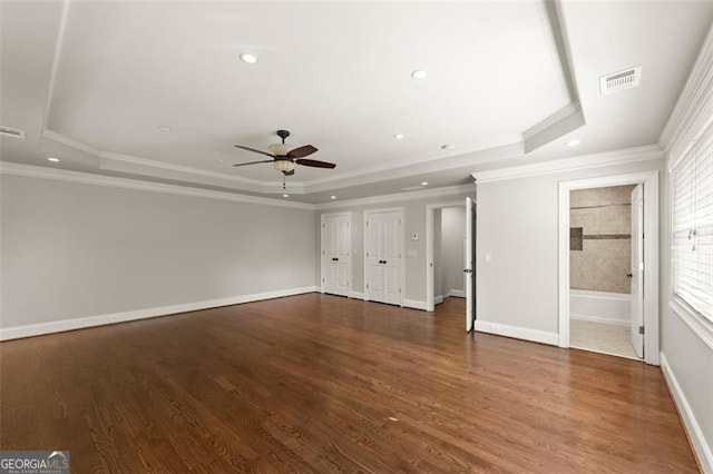 5816 Chamblee Dunwoody, Atlanta, GA 30338 - unfurnished bedroom with a raised ceiling, wood finished floors, crown molding, recessed lighting, and ensuite bathroom