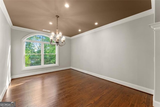 5816 Chamblee Dunwoody, Atlanta, GA 30338 - unfurnished room featuring ornamental molding, a chandelier, wood finished floors, baseboards, and recessed lighting