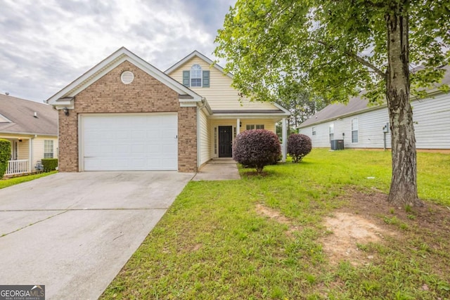 3531 Brookstone Way, Union City, GA 30291 - traditional-style house featuring driveway, an attached garage, a front lawn, brick siding, and central air condition unit