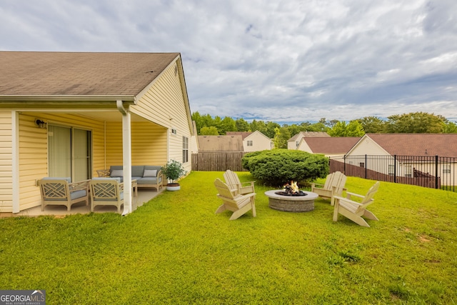 3531 Brookstone Way, Union City, GA 30291 - view of yard with an outdoor living space with a fire pit and a patio