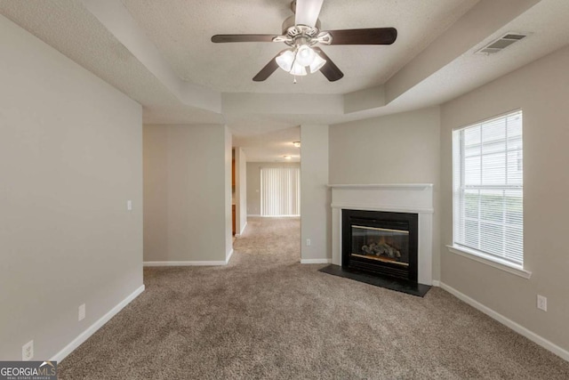3531 Brookstone Way, Union City, GA 30291 - unfurnished living room with carpet, a fireplace with flush hearth, ceiling fan, and baseboards