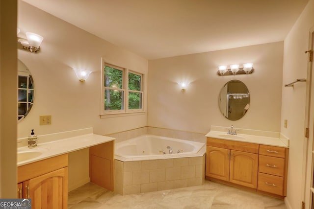 3311 Creek Hollow Dr, Marietta, GA 30062 - full bathroom featuring two vanities, a jetted tub, and tile patterned flooring