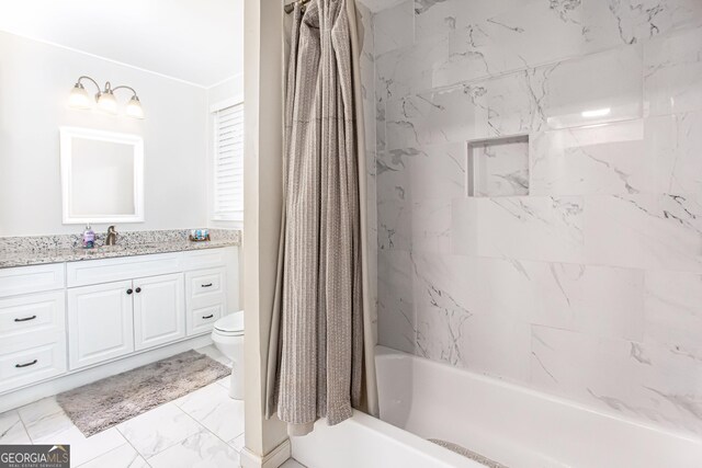 1700 Jimmy Daniel Rd, Watkinsville, GA 30677 - full bath featuring marble look tile flooring, toilet, shower / tub combo, and vanity