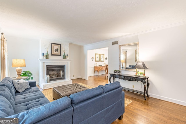 4314 Arbor Bridge Ct, Marietta, GA 30066 - living area with light wood-style flooring, a fireplace, and ornamental molding