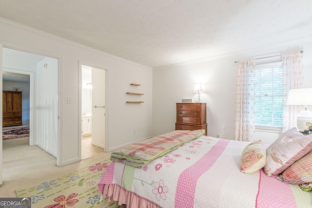 4314 Arbor Bridge Ct, Marietta, GA 30066 - bedroom with crown molding, a textured ceiling, ensuite bathroom, and light carpet