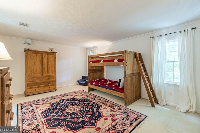 4314 Arbor Bridge Ct, Marietta, GA 30066 - bedroom featuring light carpet, crown molding, and a textured ceiling
