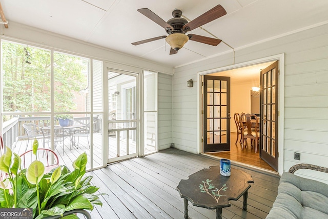 4314 Arbor Bridge Ct, Marietta, GA 30066 - sunroom / solarium featuring a ceiling fan, outdoor dining space, and french doors
