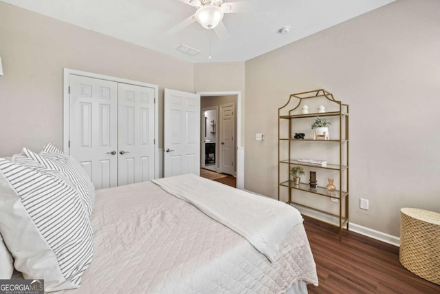 3232 Cates Ave NE, Brookhaven, GA 30319 - bedroom with wood finished floors, a closet, and a ceiling fan