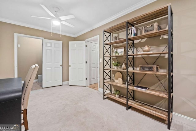 3232 Cates Ave NE, Brookhaven, GA 30319 - office area with a ceiling fan, carpet, and ornamental molding