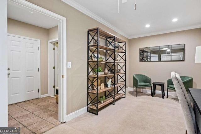 3232 Cates Ave NE, Brookhaven, GA 30319 - sitting room featuring crown molding, recessed lighting, and carpet floors