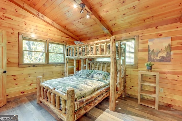162 Little Falls Dr, Mineral Bluff, GA 30559 - bedroom with hardwood / wood-style floors, wood walls, and wooden ceiling