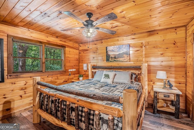 162 Little Falls Dr, Mineral Bluff, GA 30559 - bedroom with wood ceiling, hardwood / wood-style floors, and wooden walls