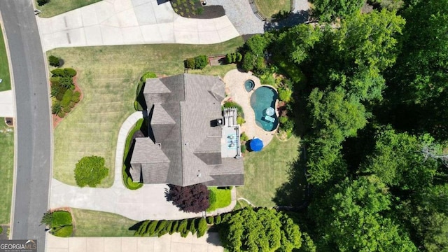 aerial view of a pool area
