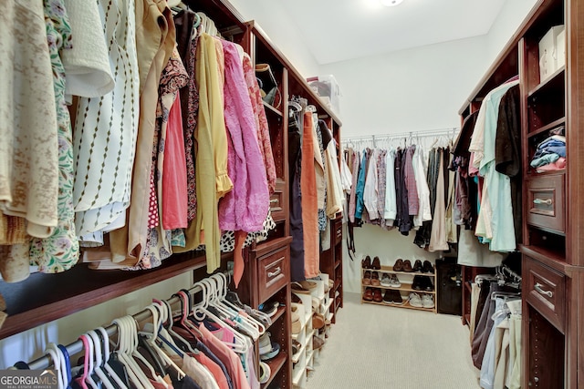 walk in closet with carpet floors