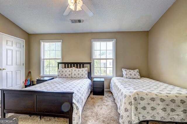10900 Wittenridge Dr Unit L6, Alpharetta, GA 30022 - carpeted bedroom with multiple windows, a textured ceiling, and ceiling fan