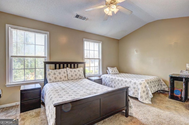 10900 Wittenridge Dr Unit L6, Alpharetta, GA 30022 - bedroom with carpet flooring, vaulted ceiling, a textured ceiling, baseboards, and ceiling fan