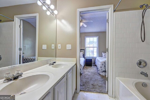 10900 Wittenridge Dr Unit L6, Alpharetta, GA 30022 - ensuite bathroom featuring washtub / shower combination, double vanity, and a ceiling fan