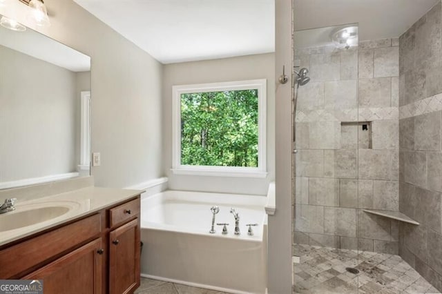143 Treadstone Ln, Dallas, GA 30132 - full bath with vanity, a garden tub, a tile shower, and tile patterned floors