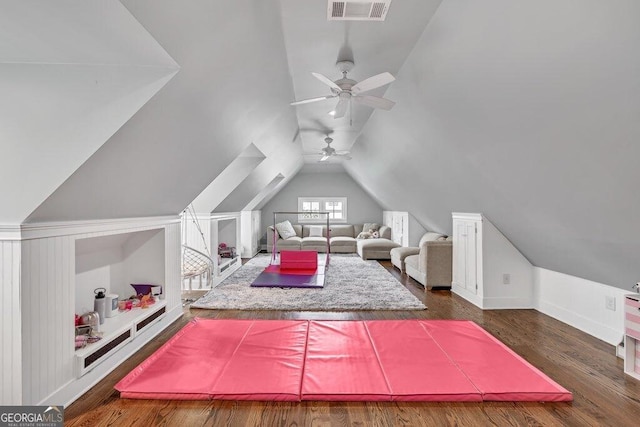 5461 Autumn Flame Dr, Braselton, GA 30517 - bedroom featuring vaulted ceiling, wood finished floors, and a ceiling fan