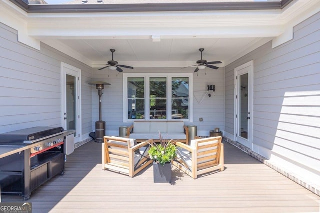 5461 Autumn Flame Dr, Braselton, GA 30517 - deck with ceiling fan and outdoor lounge area