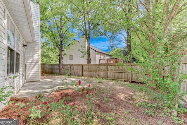 fenced backyard featuring a patio
