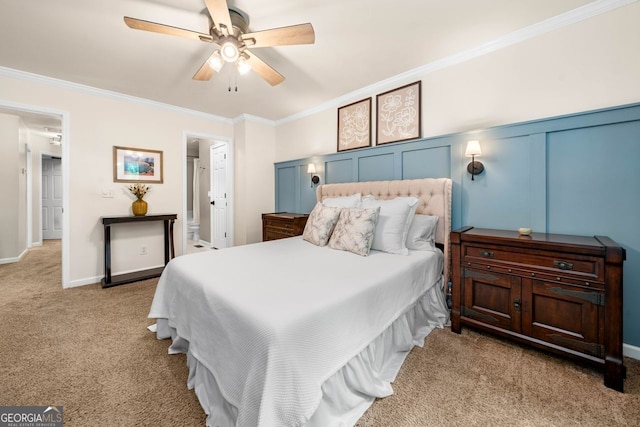 164 Stoneforest Dr, Woodstock, GA 30189 - carpeted bedroom featuring crown molding and a ceiling fan