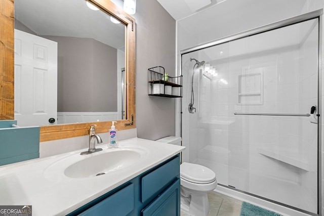 164 Stoneforest Dr, Woodstock, GA 30189 - full bath with a stall shower, vanity, and tile patterned flooring