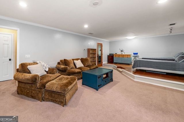 164 Stoneforest Dr, Woodstock, GA 30189 - carpeted living room with ornamental molding and recessed lighting