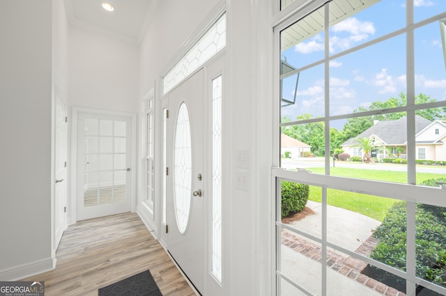 124 Cinder Hill Dr, Brunswick, GA 31523 - foyer with healthy amount of natural light, a high ceiling, light wood-style floors, and baseboards